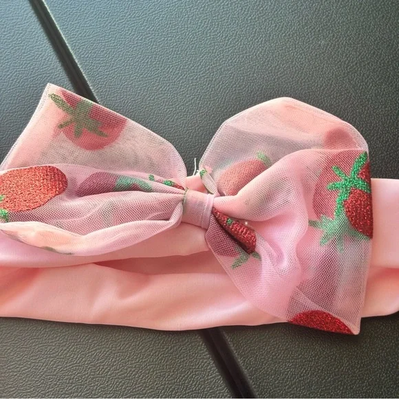 Lola + The Boys Pink Strawberry Print Swimsuit with Bow - Picture 3 of 5